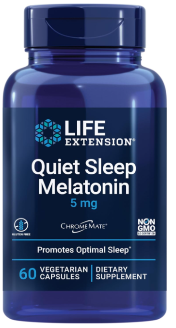 Quiet Sleep Melatonin 5mg, 60 Vegetarian Capsules Life Extension