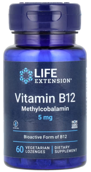 Vitamin B12 Methylcobalamin, 5 mg, 60 Vegetarian Lozenges Life Extension