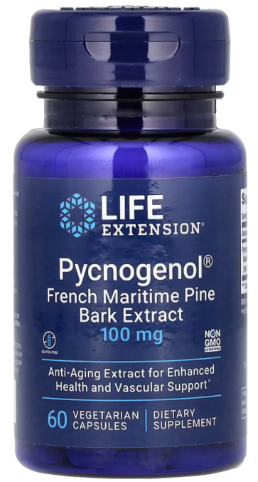 Pycnogenol, French Maritime Pine Bark Extract, 100 mg, 60 Vegetarian Capsules Life Extension