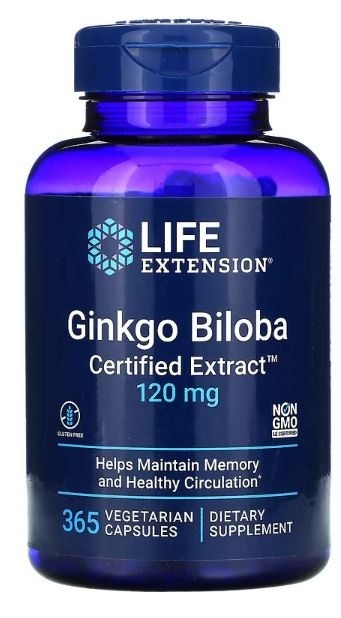 Ginkgo Biloba Certified Extract 120 mg, 365vcaps Life Extension