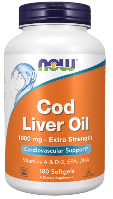 Cod Liver Oil, Extra Strength 1,000 mg 180 Softgels Now foods