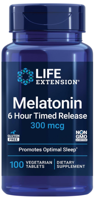 Melatonin, 6 Hour Timed Release, 300 mcg, 100 Vegetarian Tablets Life Extension