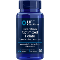 High Potency Optimized Folate L-Methylfolate  8500 mcg 30 veg Tablets Life Extension
