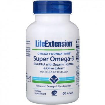 Super Omega-3 EPA/DHA with Sesame Lignans & Olive Extract. 60 softgels LIFE Extension