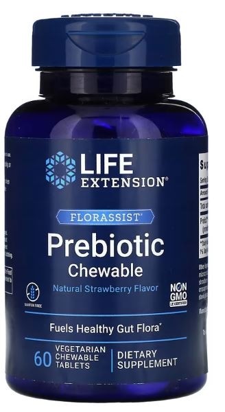 FLORASSIST  Prebiotic Chewable(Strawberry) 60 veg chewable tabs Life Extension