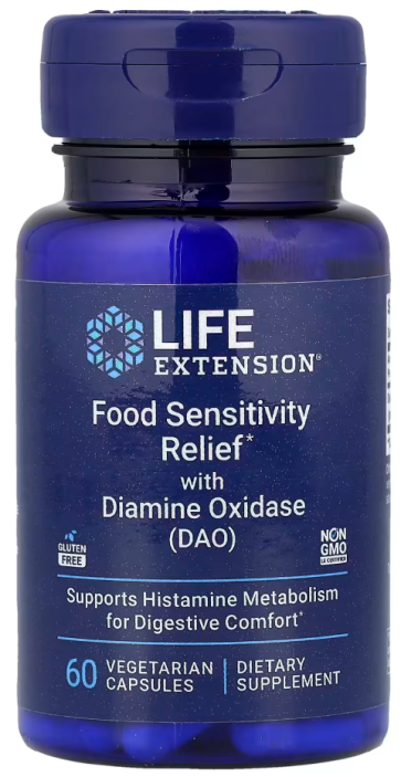 Food Sensitivity Relief with Diamine Oxidase (DAO), 60 Vegetarian Capsules (4.3 mg per Capsule) Life Extension