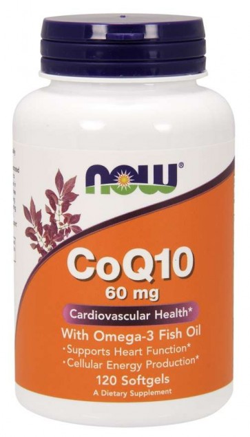 CoQ10 60 mg with Omega-3 Fish Oil 120 Softgels Now foods