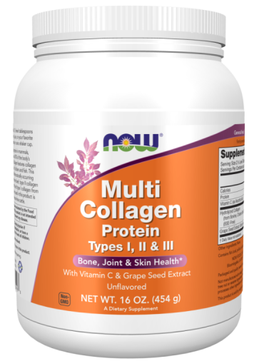 Multi Collagen Protein, Type I, II & III, Unflavored, 16 oz (454 g) Now foods