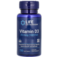 Vitamin D3, 25 mcg (1,000 IU), 250 Softgels Life Extension