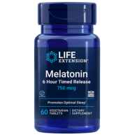 Melatonin, 6 Hour Timed Release, 750 mcg, 60 Vegetarian Tablets Life Extension