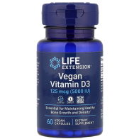 Vegan Vitamin D3, 125 mcg (5000 IU), 60 Vegan Capsules Life Extension