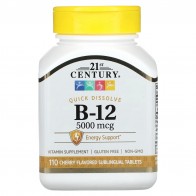 B-12, Cherry, 5,000 mcg, 110 Sublingual Tablets 21st Century