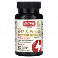 Vegan Methyl B-12 & Methyl Folate, Extra Strength, Lemon, 100 Chewable Tablets Jarrow Formulas
